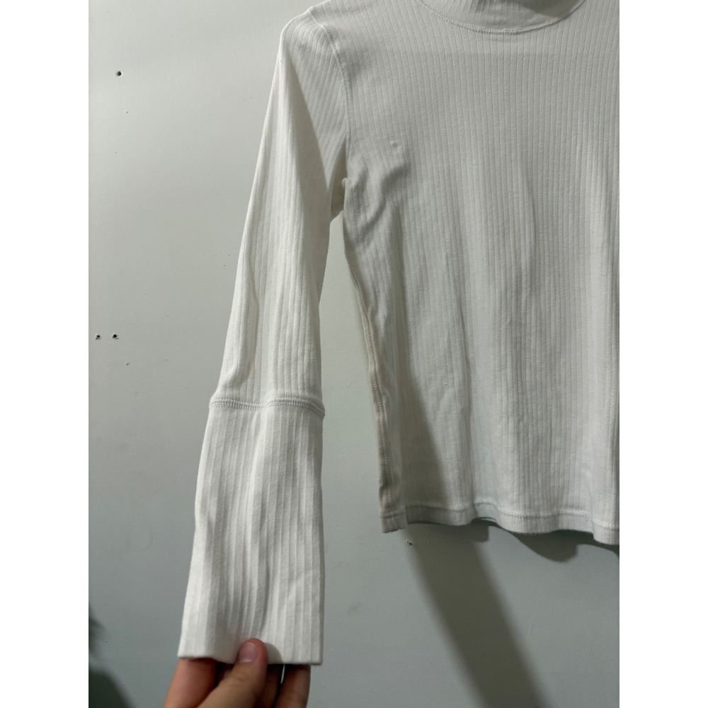 Free People Intimately Ribbed Mock Neck Long Sleeve Top Ivory White Small Cotton - Picture 4 of 6